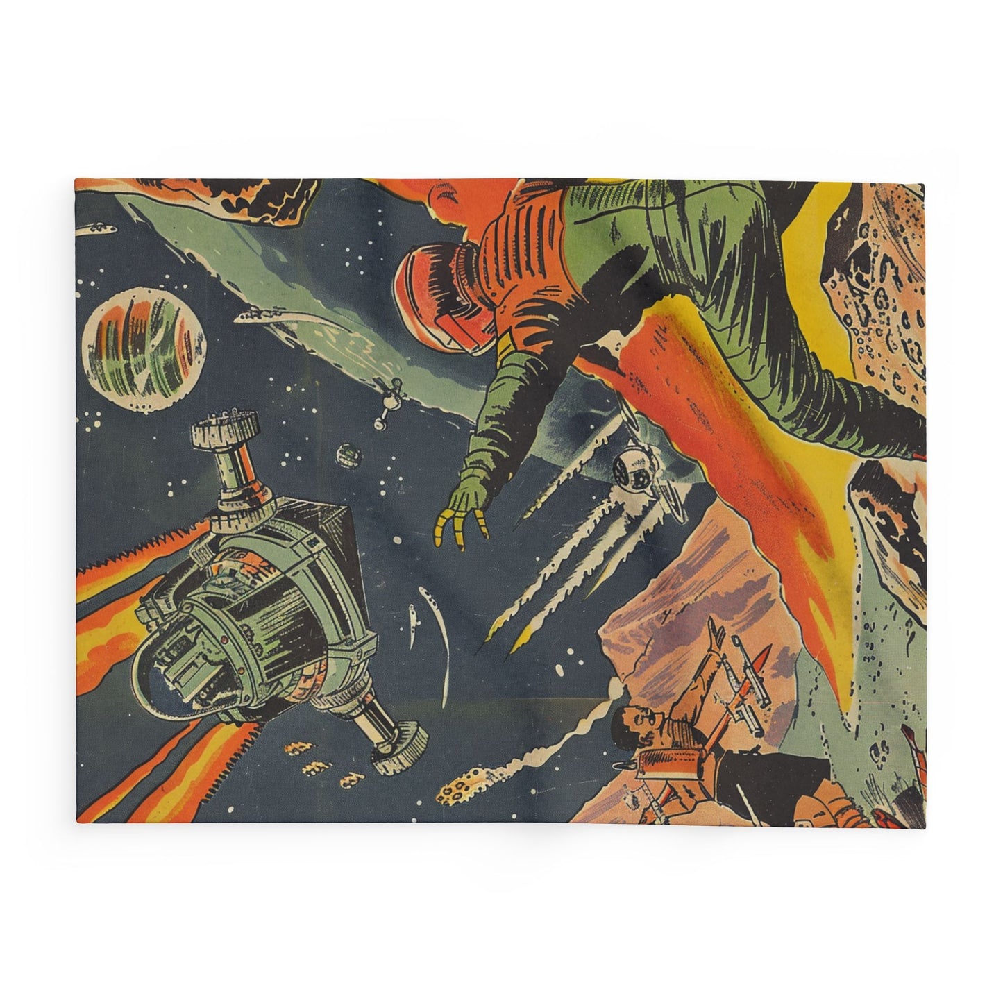 Retro Space Adventure Fleece Blanket - Cosy Gift for Sci-Fi Lovers UK