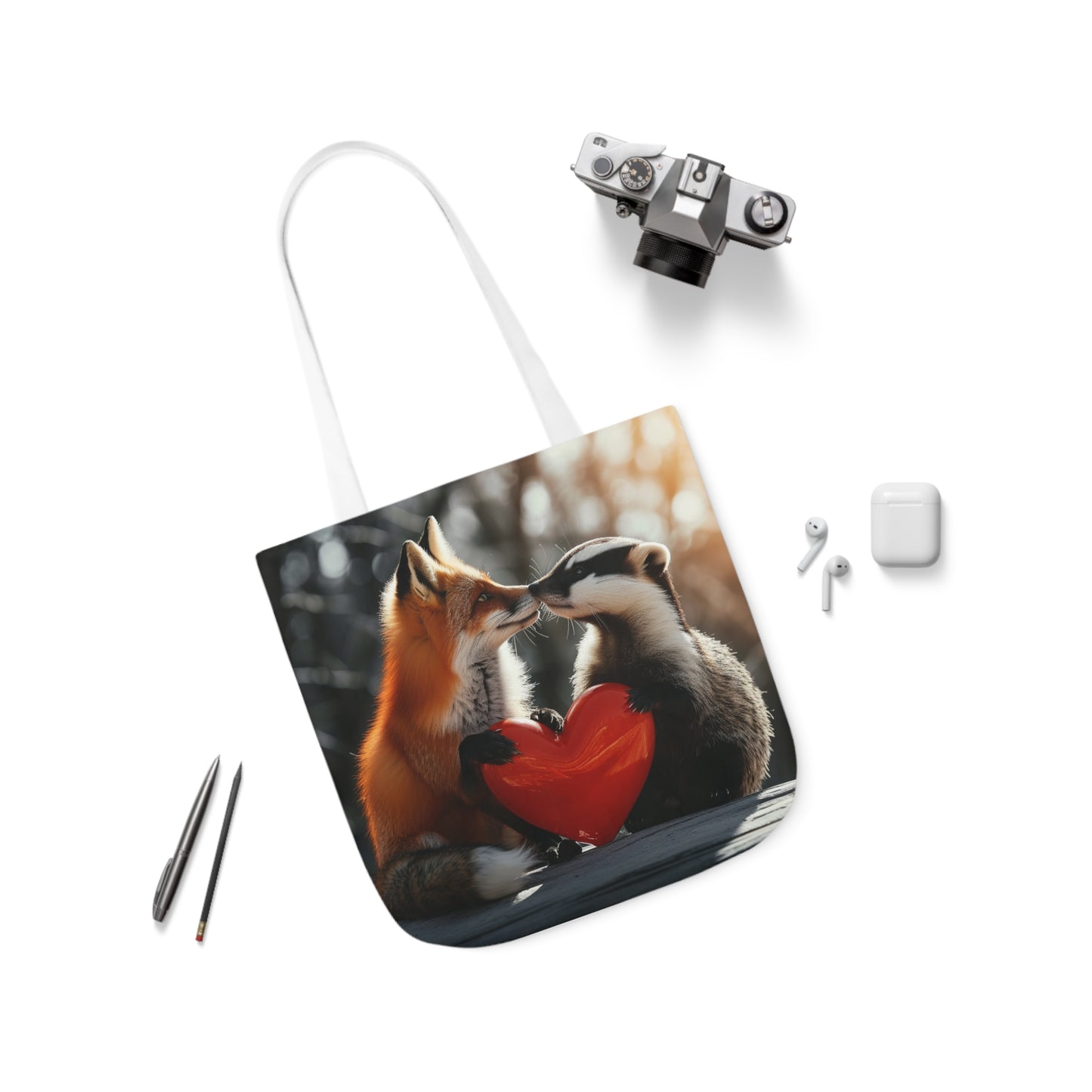 Fox Heart Polyester Canvas Tote Bag (AOP)