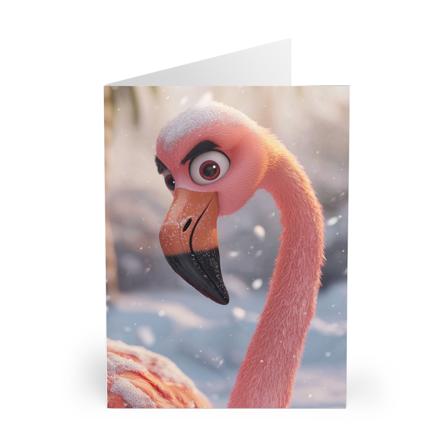 Flamingo in The Snow - Blank Card (5 Pack) UK