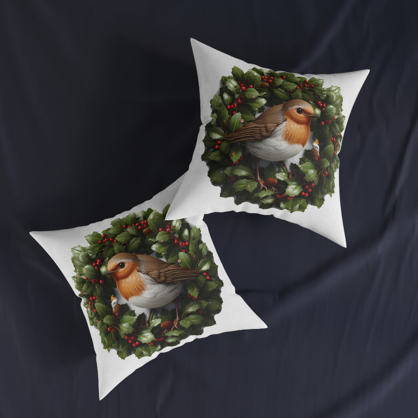 Christmas Robin Sat On A Holly Wreath - UK