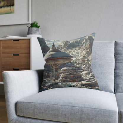 Futuristic Cityscape 2 Square Pillow - Cyberpunk Cityscape Design - UK