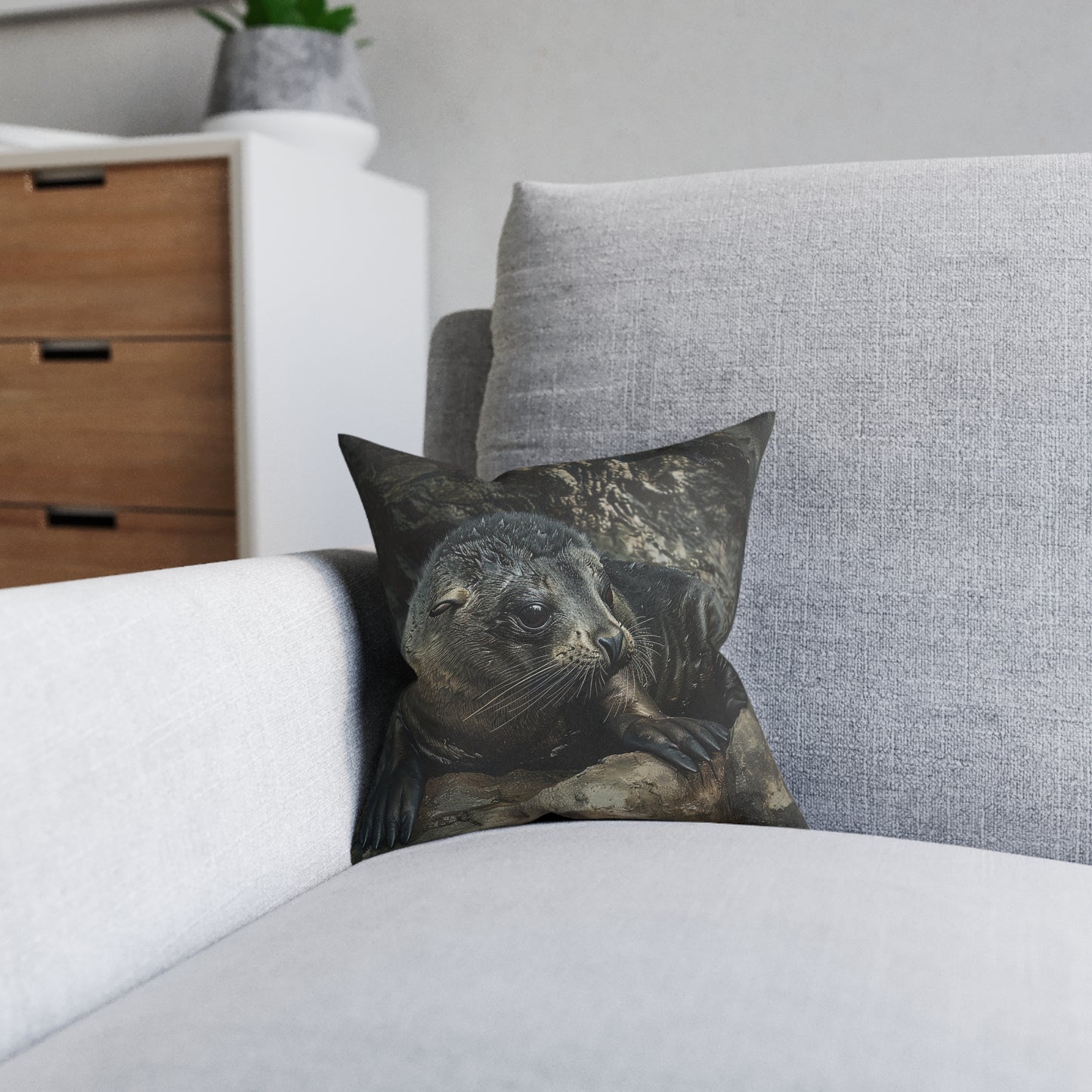 Cute Fur Seal Design Square Pillow - Perfect for Ocean Lovers UK