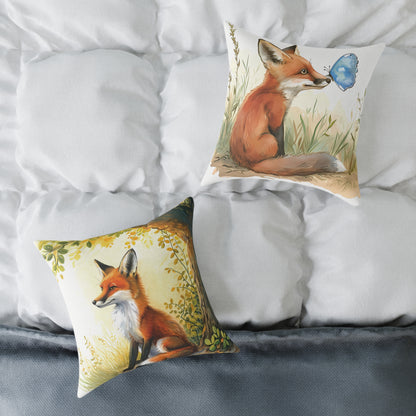 Cute Foxes - Square Poly Canvas Pillow - UK
