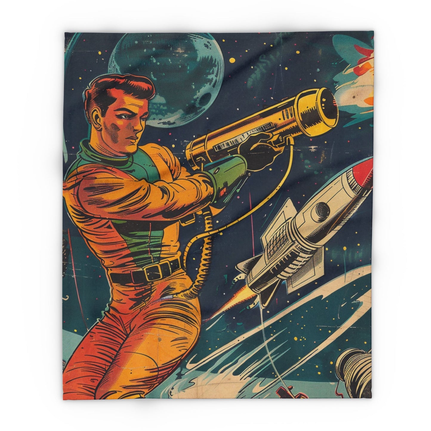 Retro Space Adventure Fleece Blanket 7 - Cosy Gift for Sci-Fi Lovers UK