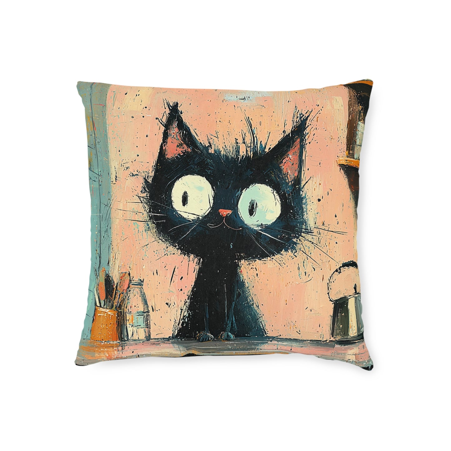 Scruffy Cat 2 -Square Cushion - UK