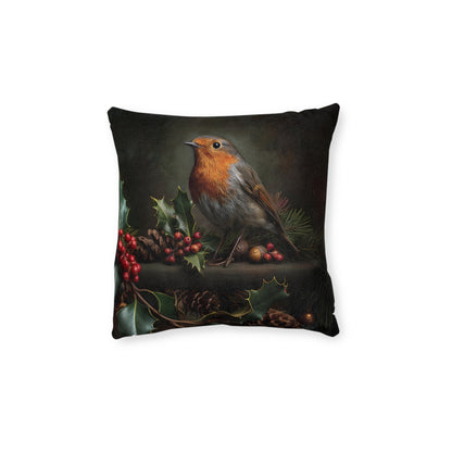 Cute Robin Sitting On Cones and Holly - Square Pillow -UK