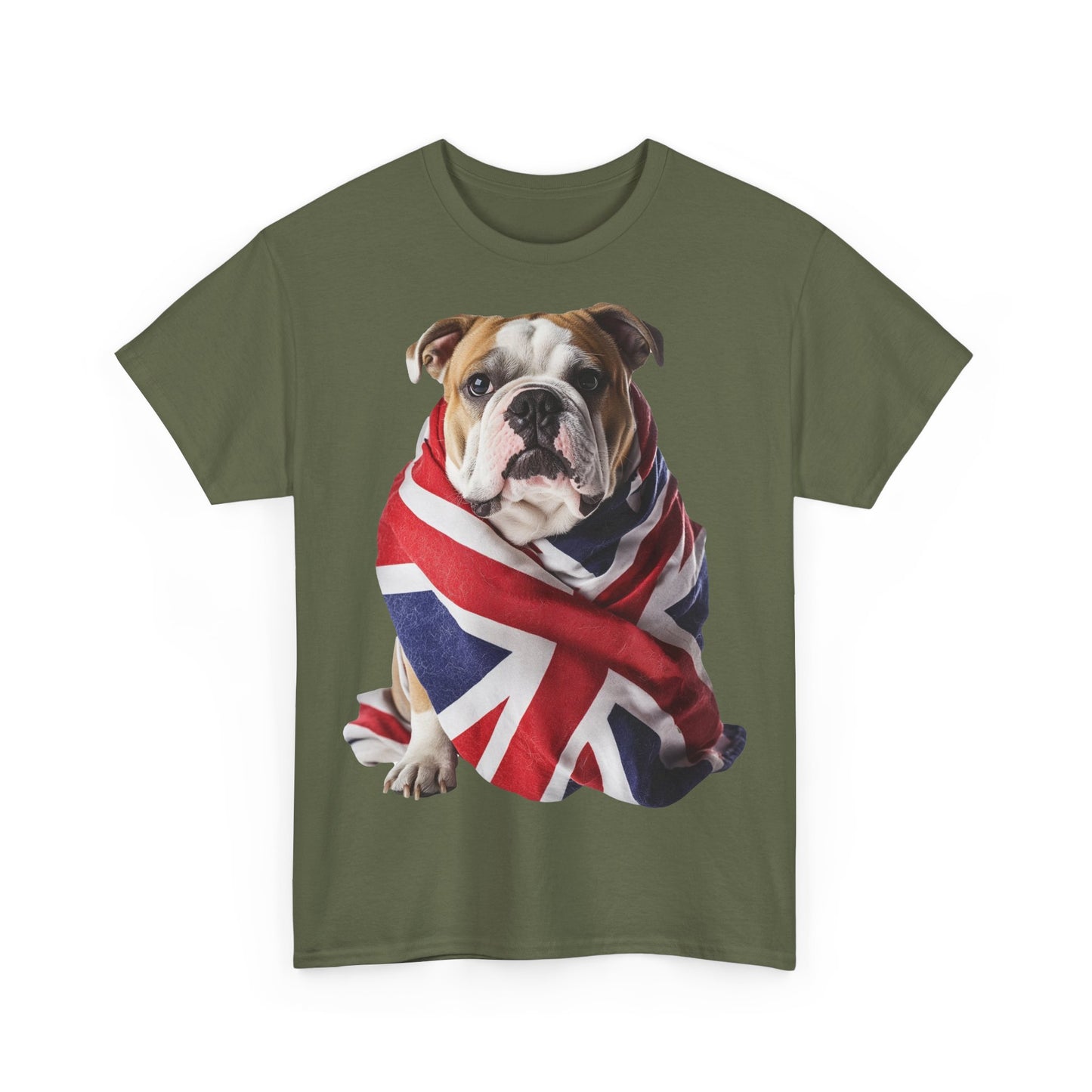 British Bulldog In Union Jack - Unisex Heavy Cotton Tee - Cute Dog Lover Gift UK