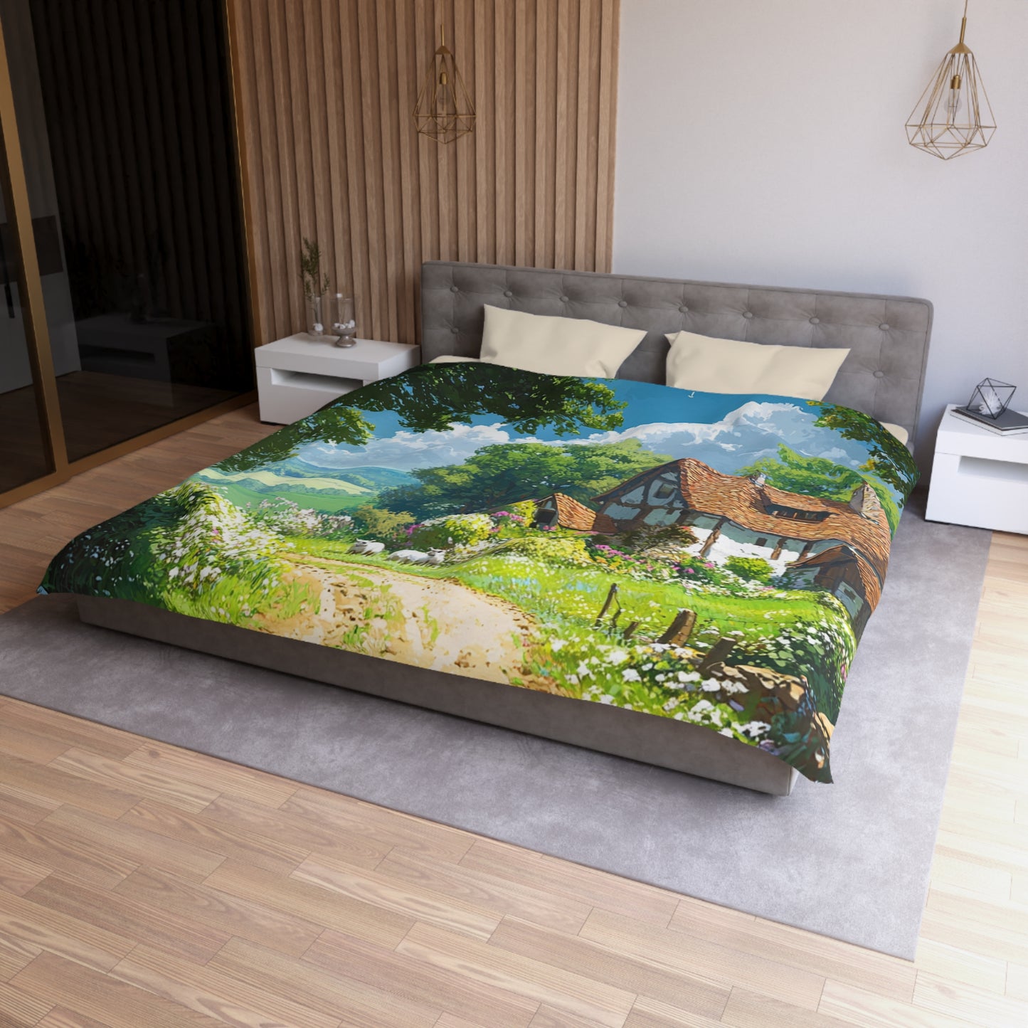 English Cottage In The Countryside - Microfiber Duvet Cover USA and UK