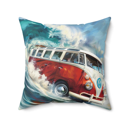 Surf Wagon - Spun Polyester Square Pillow - USA