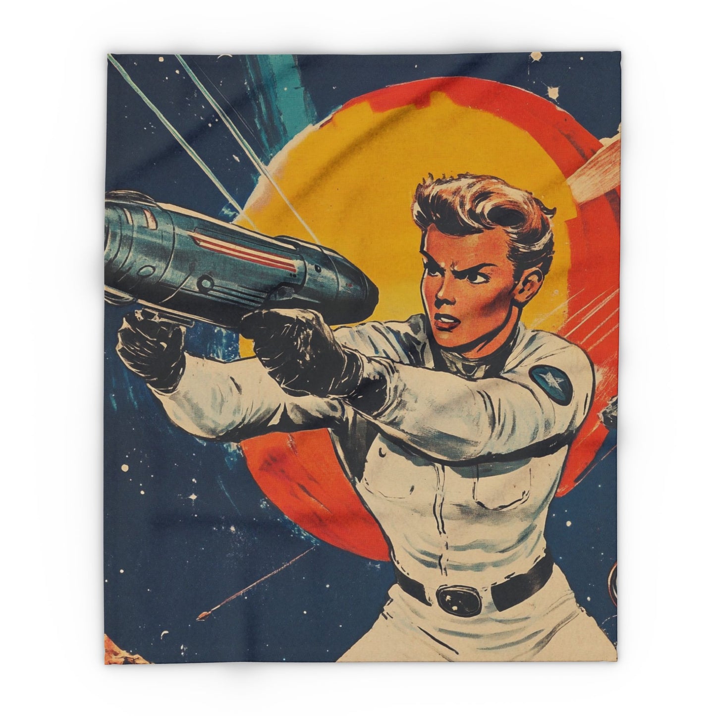 Retro Space Adventure Fleece Blanket 5 - Cosy Gift for Sci-Fi Lovers UK