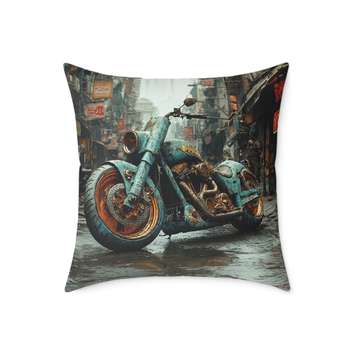 Apocalyptic Motorcycle 2 - Square Poly Canvas Pillow UK