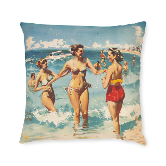 A Day At The Beach Retro - Square Pillow - UK