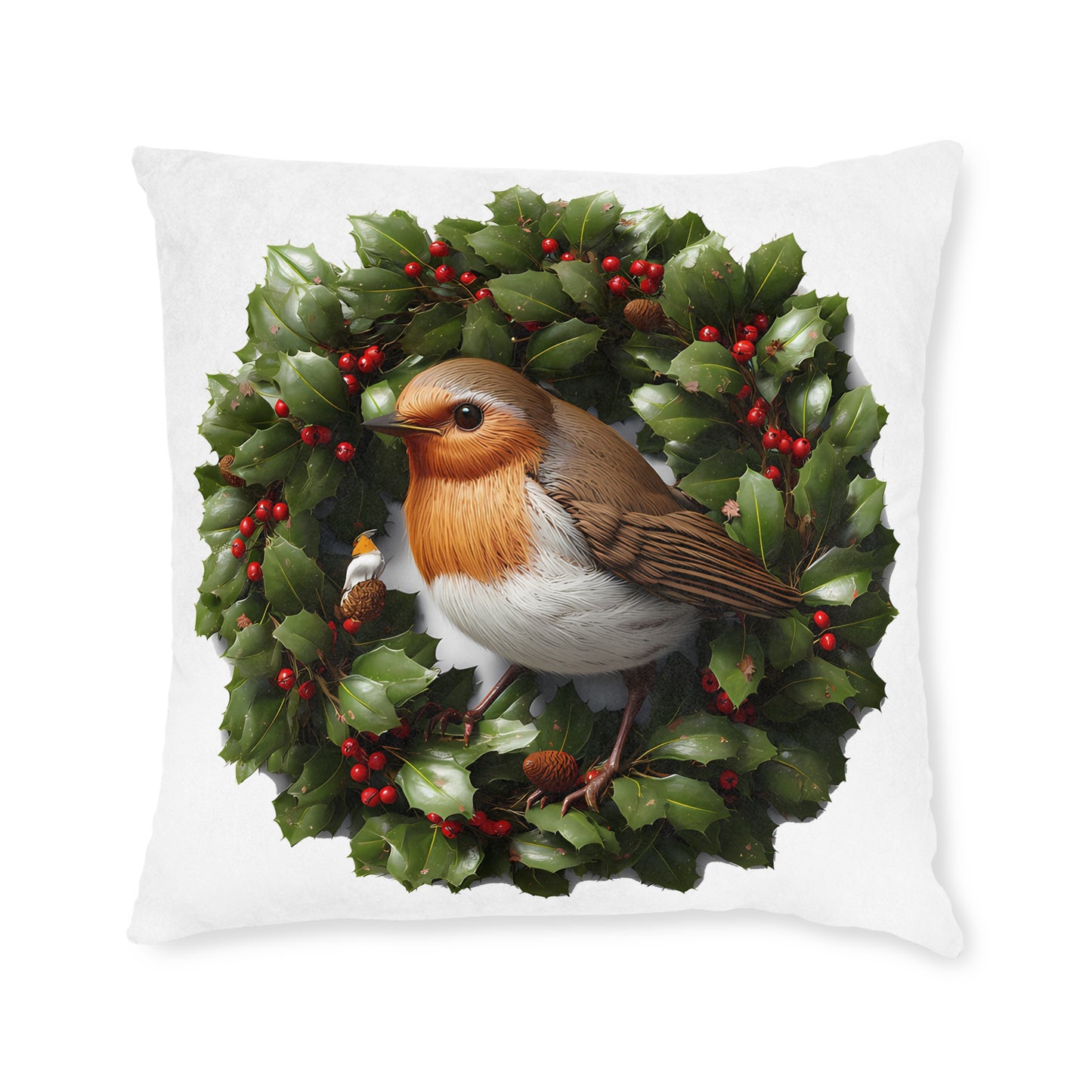 Christmas Robin Sat On A Holly Wreath - UK
