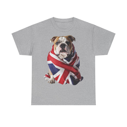 British Bulldog In Union Jack - Unisex Heavy Cotton Tee - Cute Dog Lover Gift UK