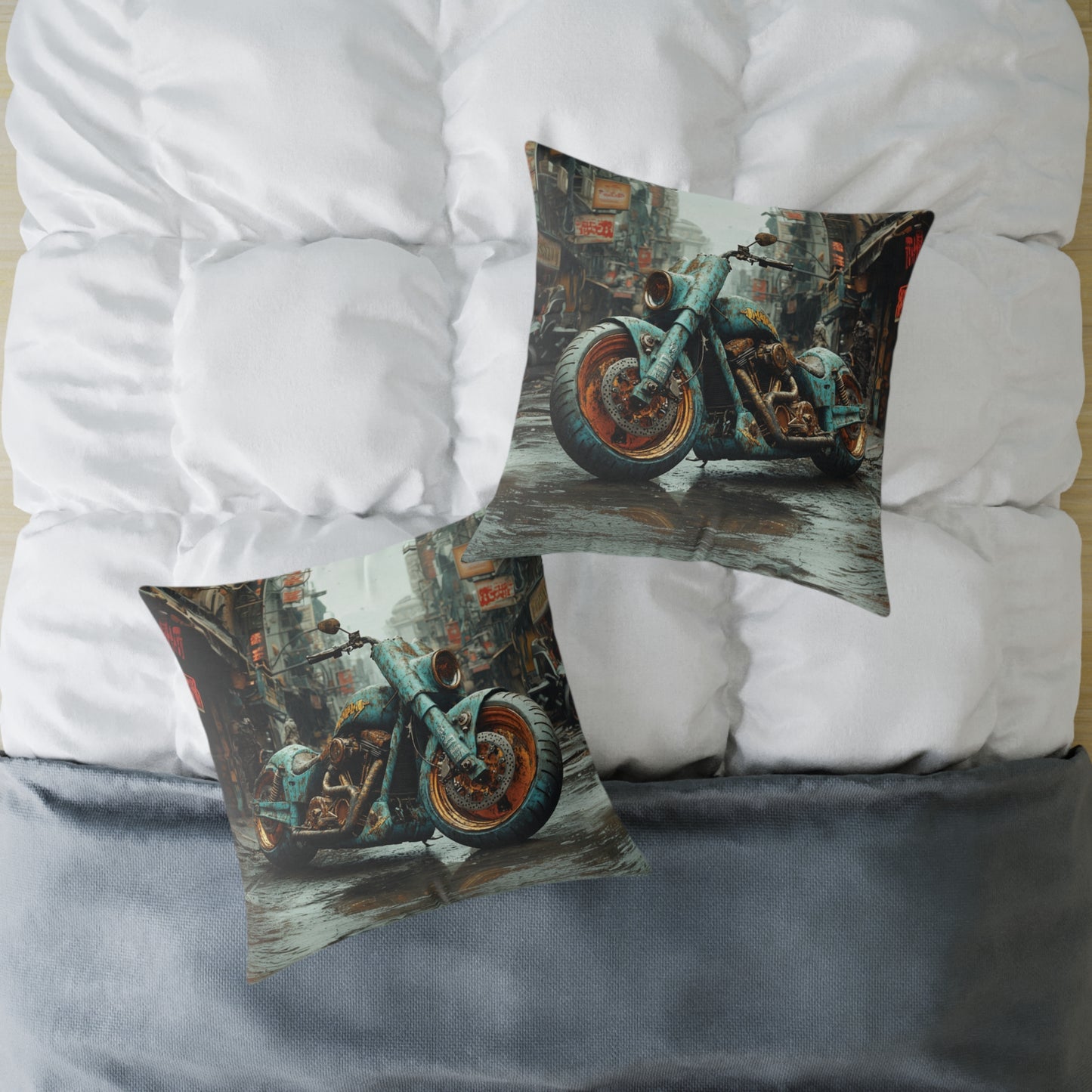 Apocalyptic Motorcycle 2 - Square Poly Canvas Pillow UK