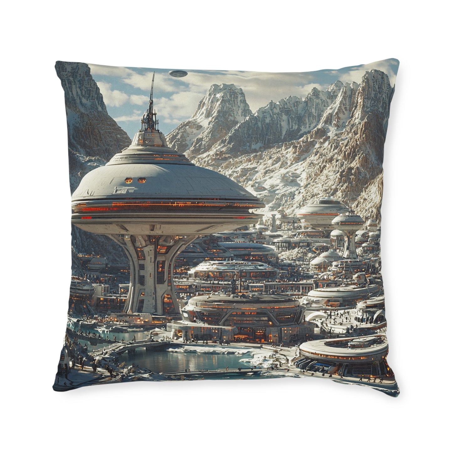 Futuristic Cityscape 2 Square Pillow - Cyberpunk Cityscape Design - UK