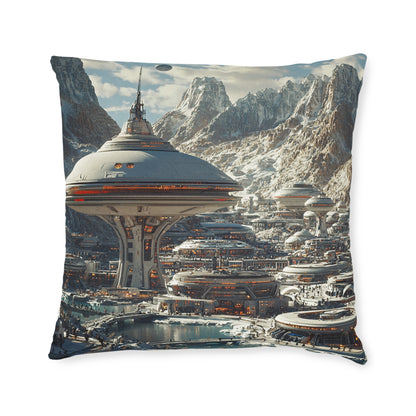 Futuristic Cityscape 2 Square Pillow - Cyberpunk Cityscape Design - UK