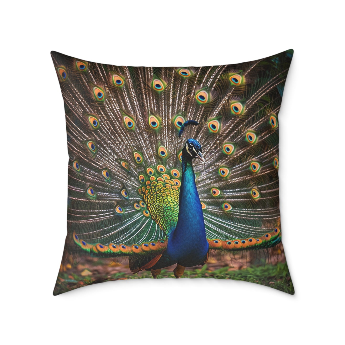 Rainbow Peacock 2 - Square Poly Canvas Pillow - UK