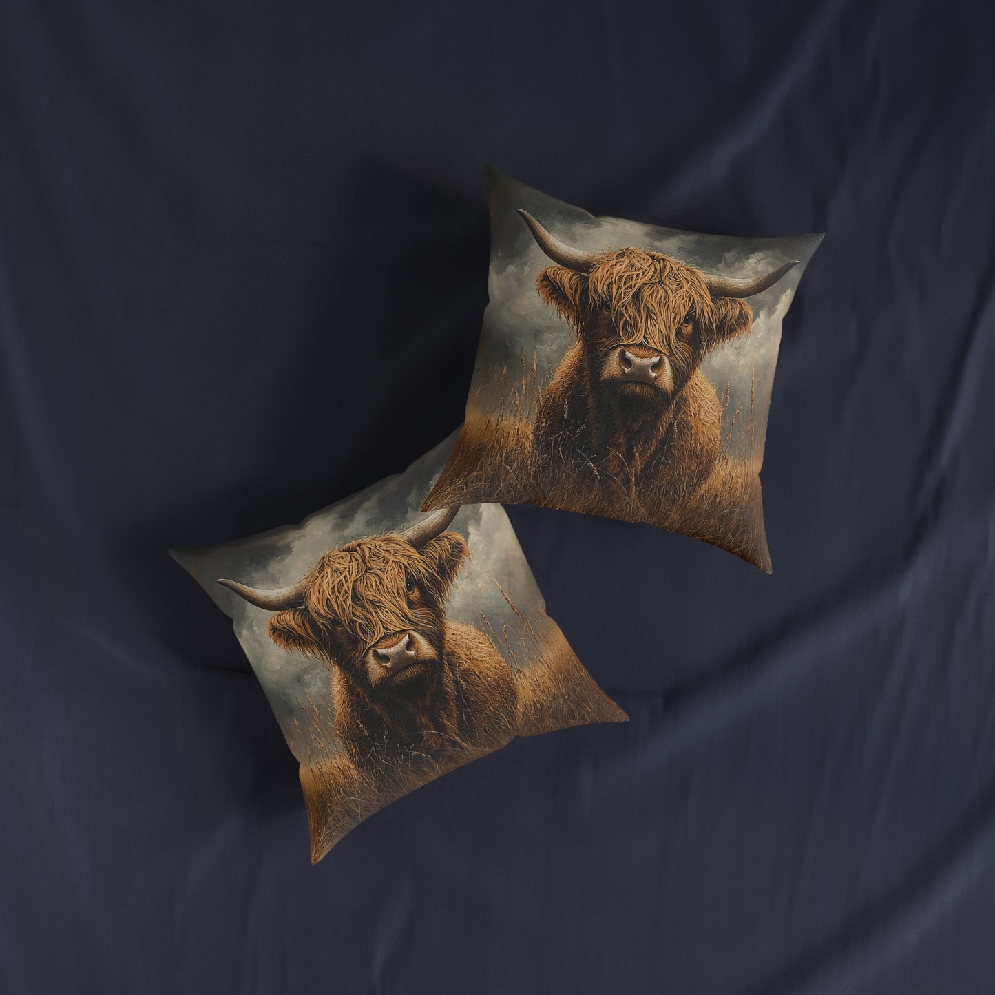 Rustic Highland Cow Square Country Cushion - Cosy Farmhouse Decor UK