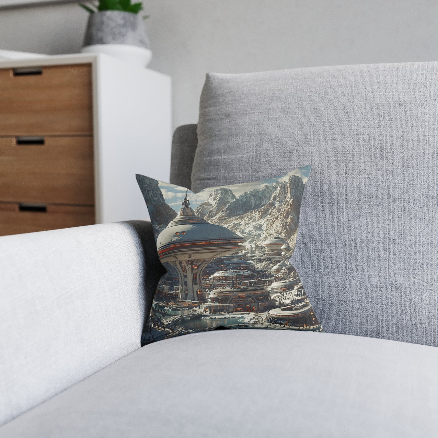 Futuristic Cityscape 2 Square Pillow - Cyberpunk Cityscape Design - UK