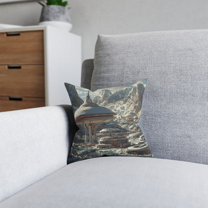 Futuristic Cityscape 2 Square Pillow - Cyberpunk Cityscape Design - UK