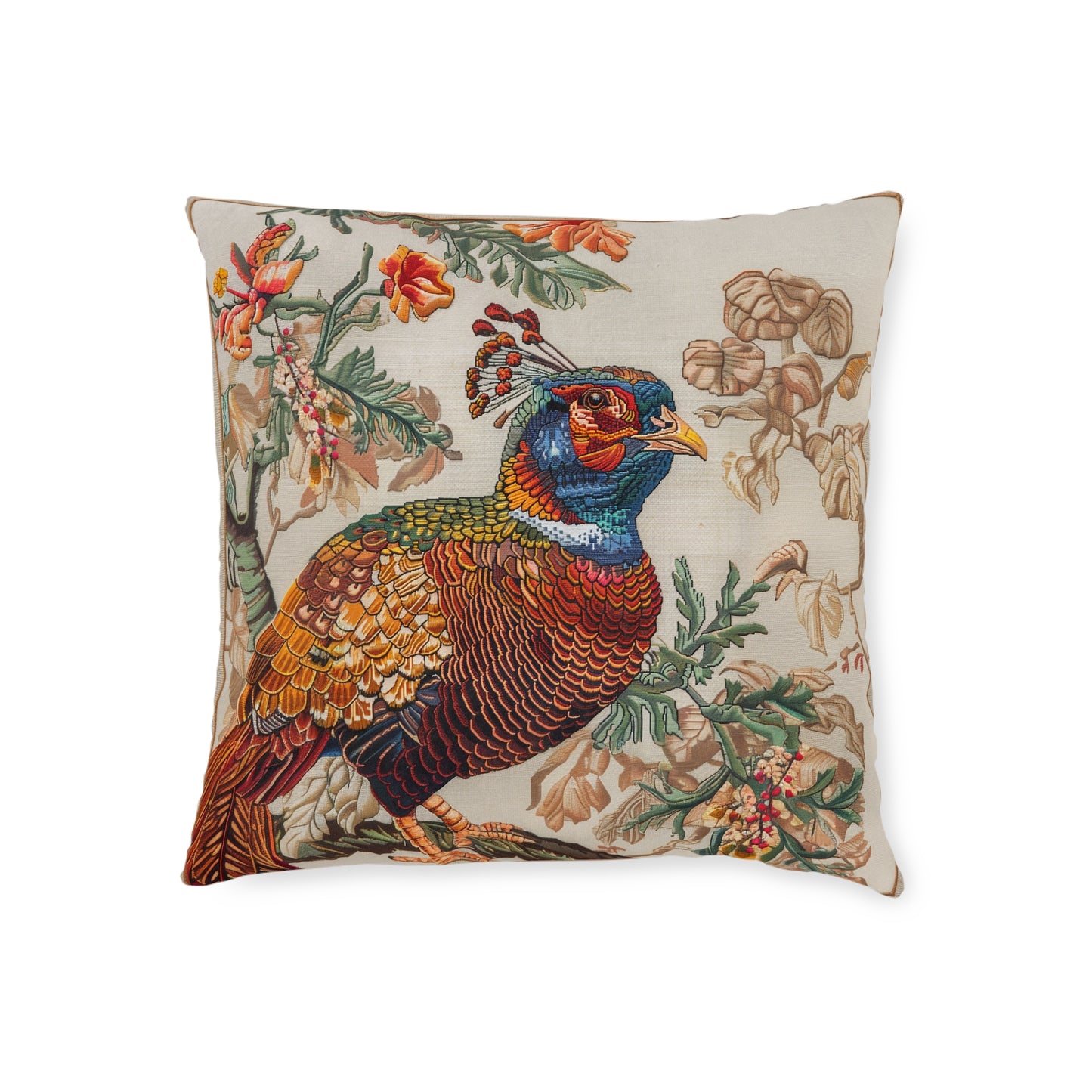 Medieval Needle-Point Pheasant - Square Pillow - UK