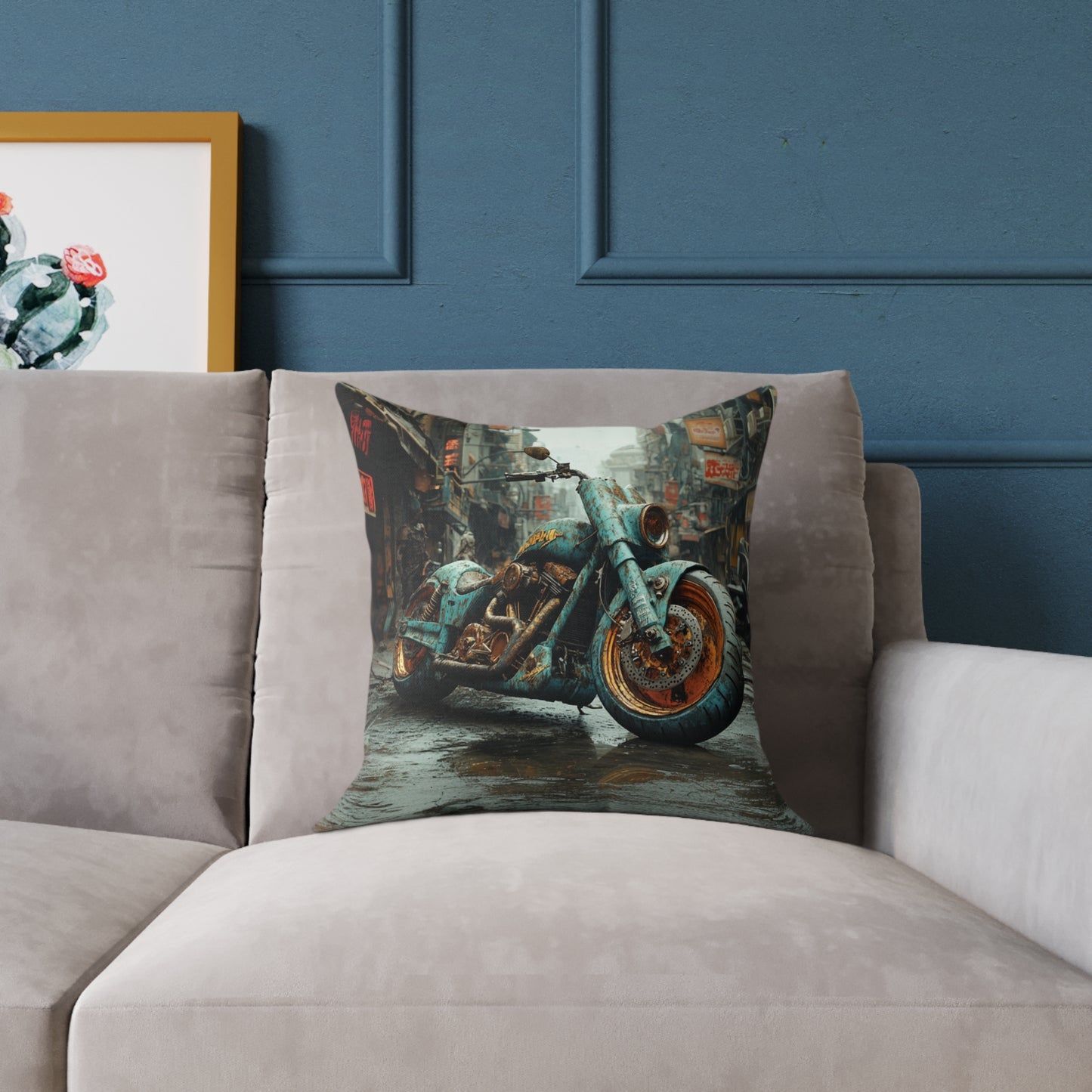 Apocalyptic Motorcycle 2 - Square Poly Canvas Pillow UK