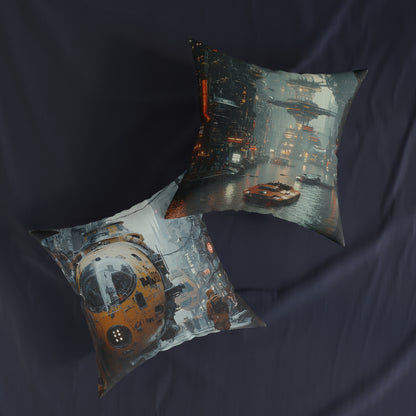 Futuristic Cityscape Square Pillow - Cyberpunk Cityscape Design - UK