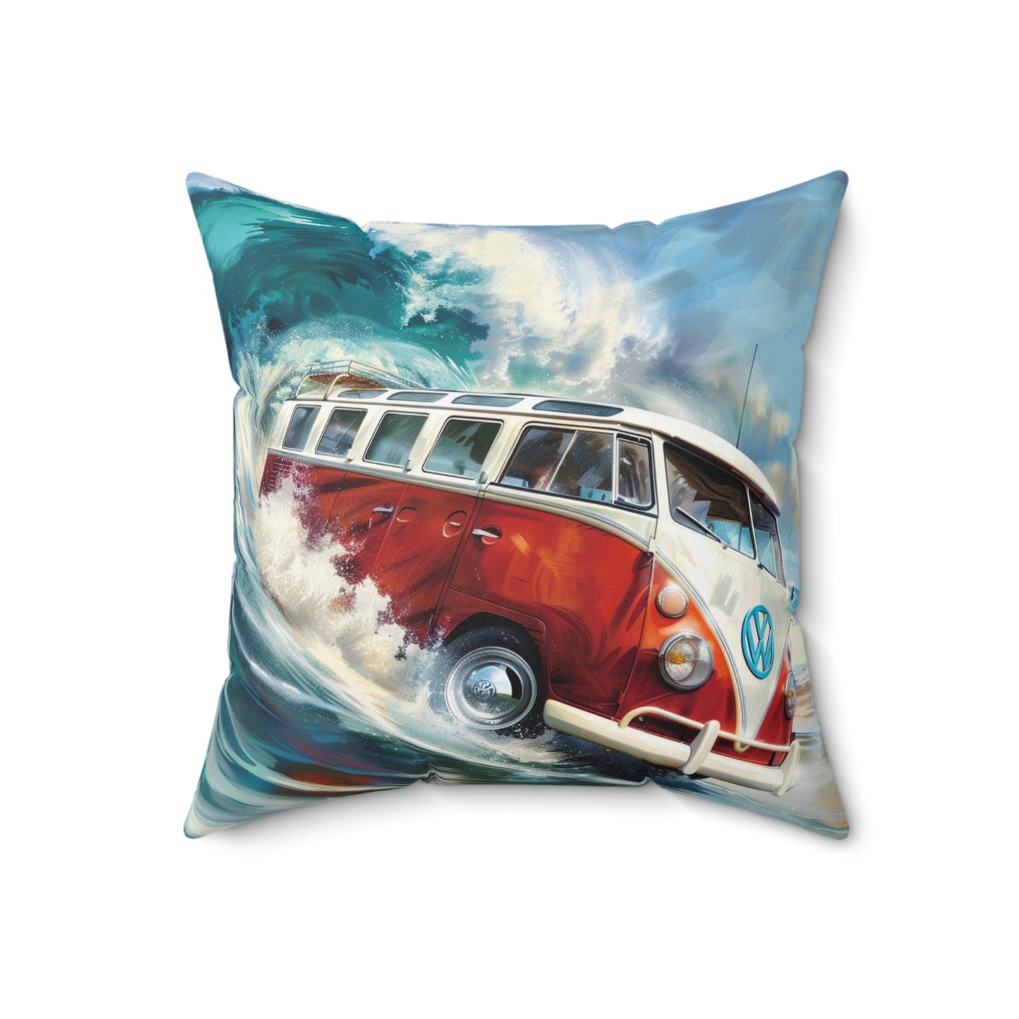 Surf Wagon - Spun Polyester Square Pillow - USA