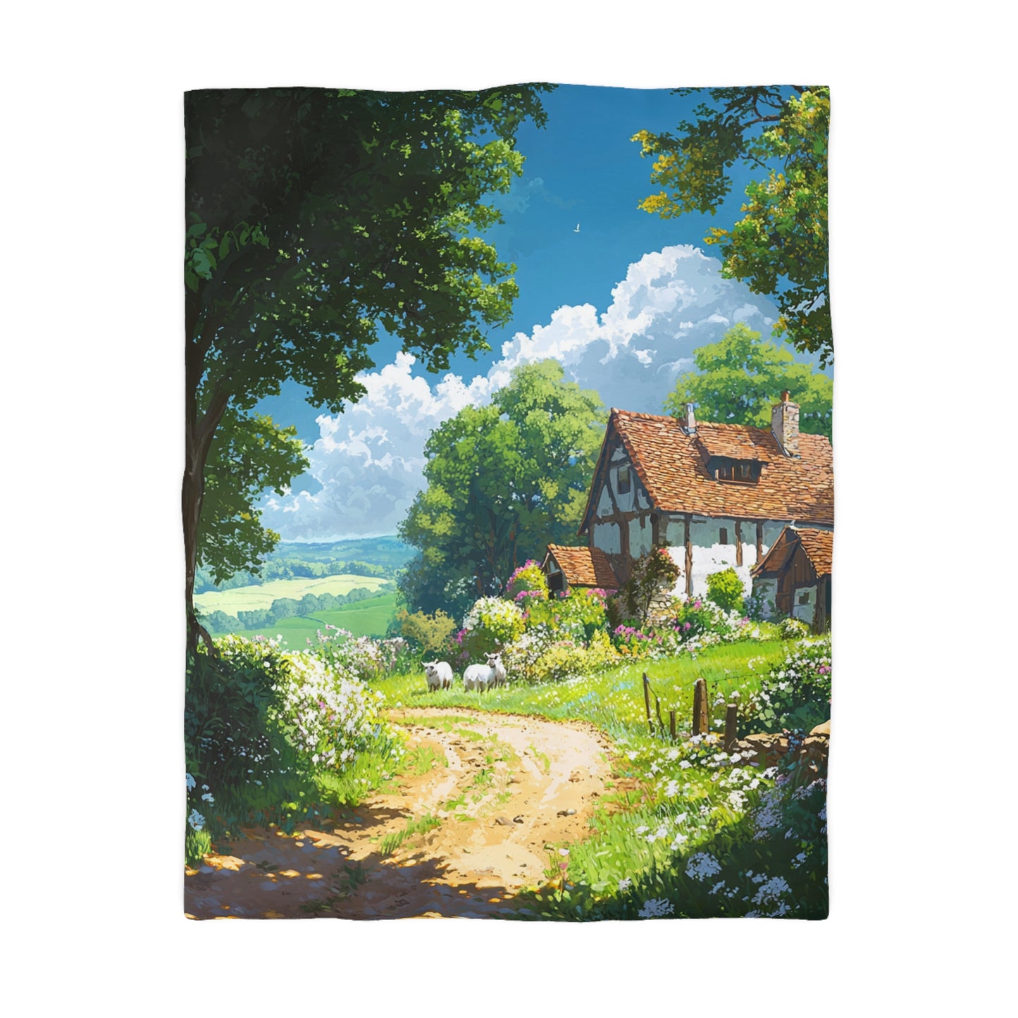 English Cottage In The Countryside - Microfiber Duvet Cover USA and UK