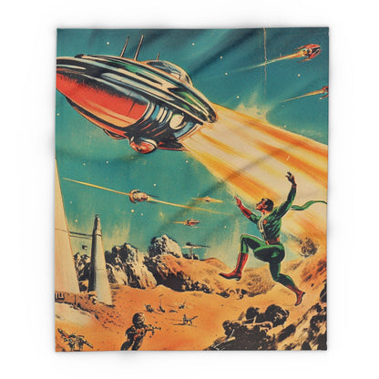 Retro Space Adventure Fleece Blanket 6 - Cosy Gift for Sci-Fi Lovers UK