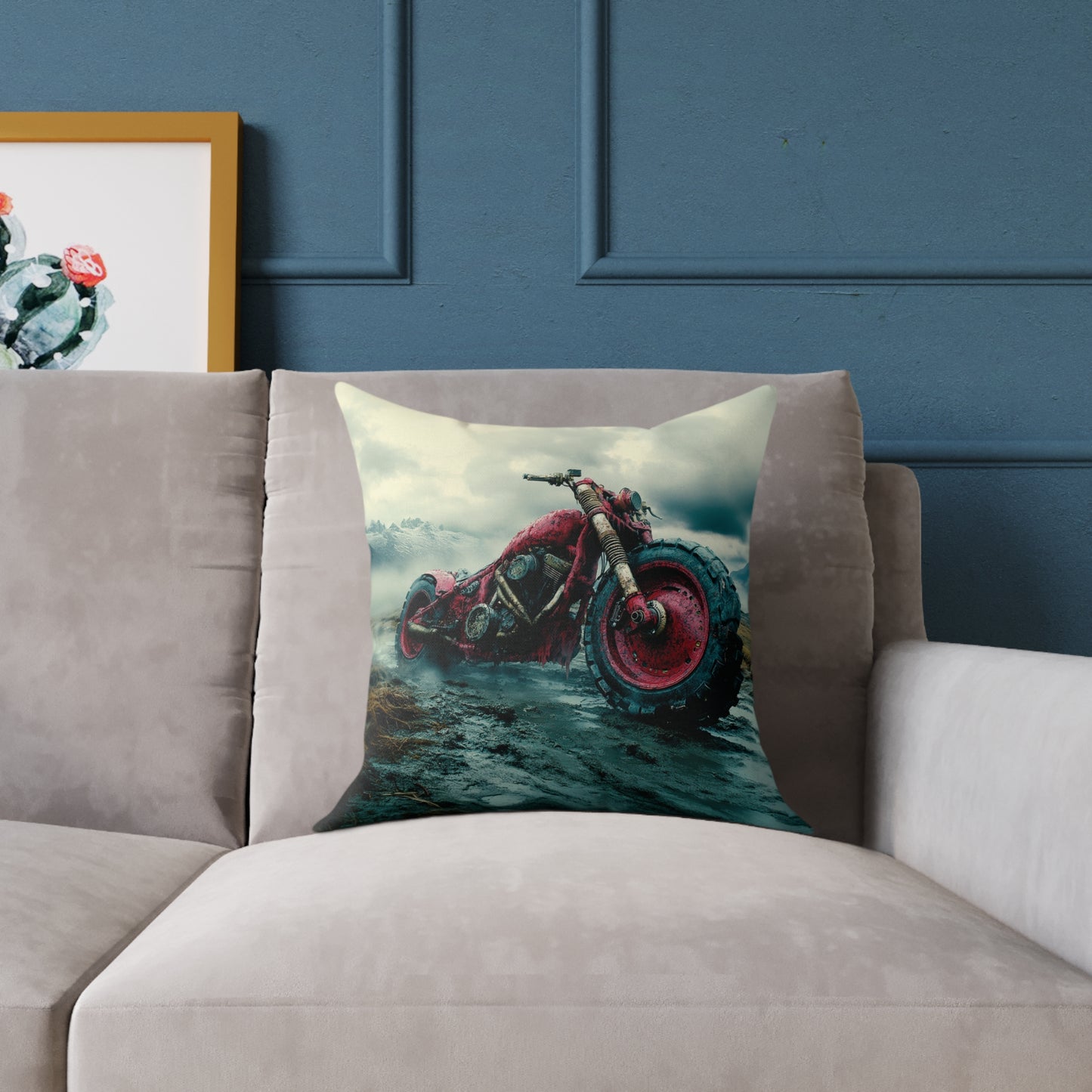 Apocalyptic Motorcycle - Square Poly Canvas Pillow UK