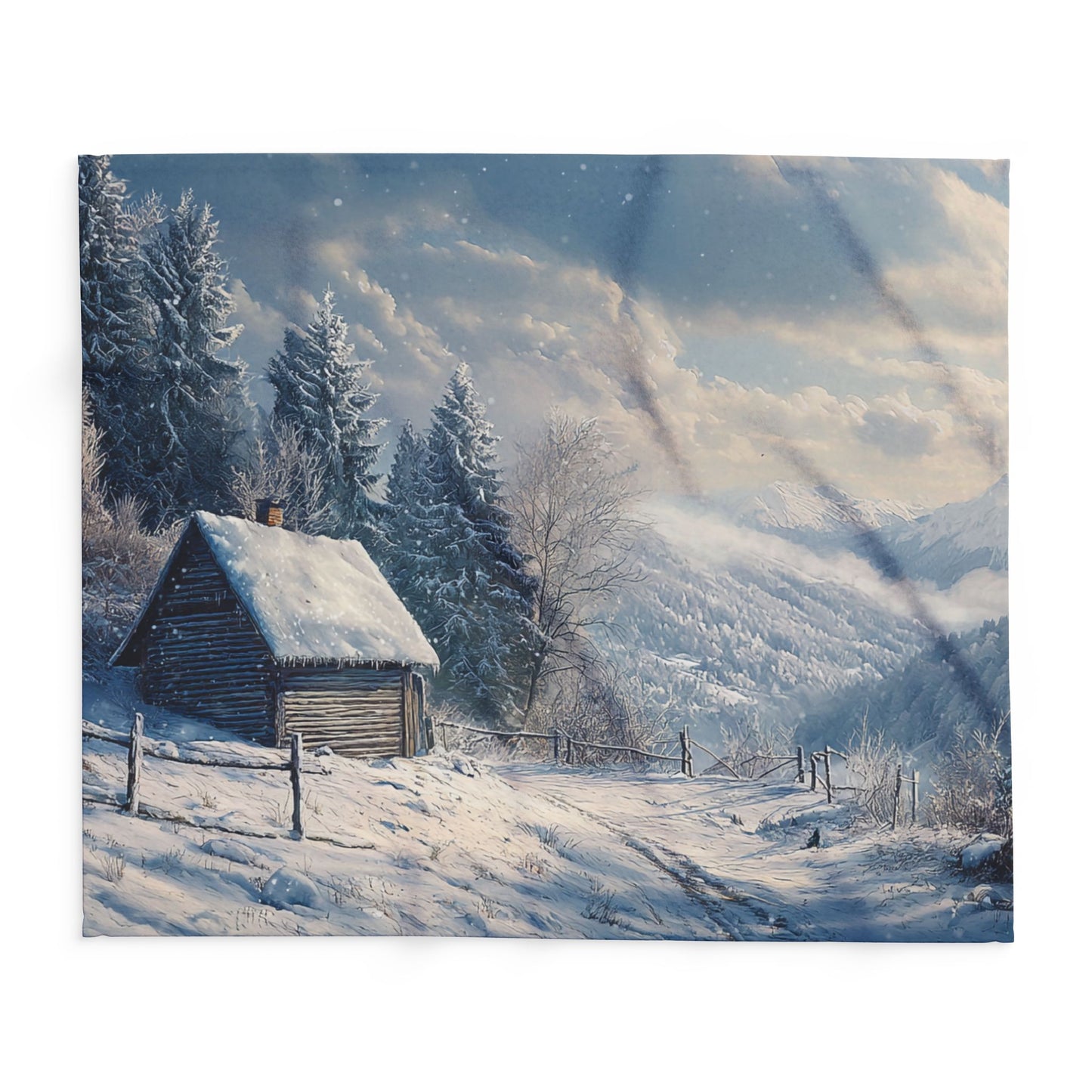 Cosy Arctic Fleece Blanket - Winter Cabin Design - UK