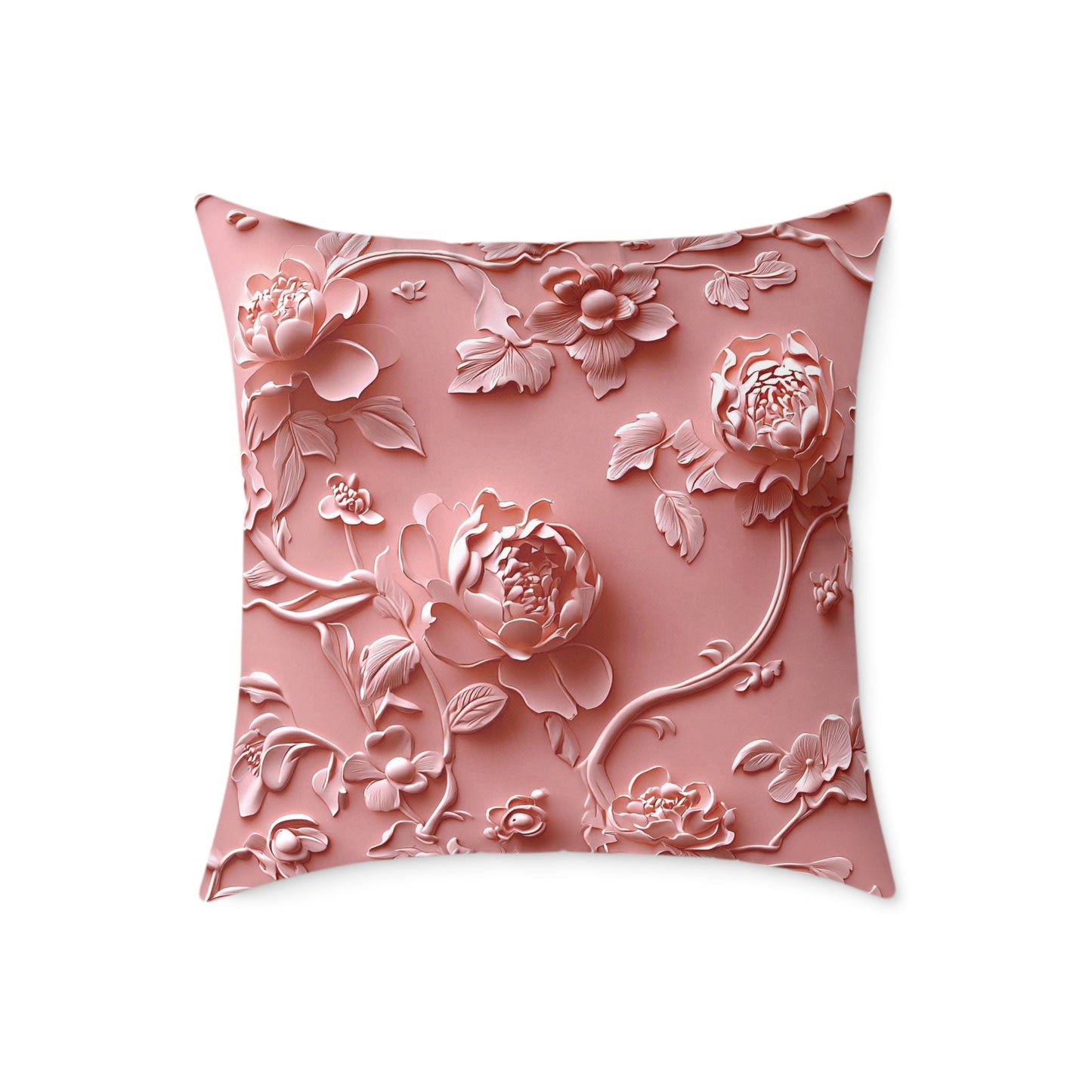 **Pink Vine Chinoiseries - Square Poly Canvas Pillow UK