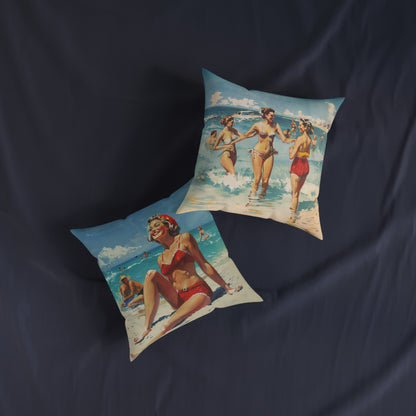A Day At The Beach Retro - Square Pillow - UK