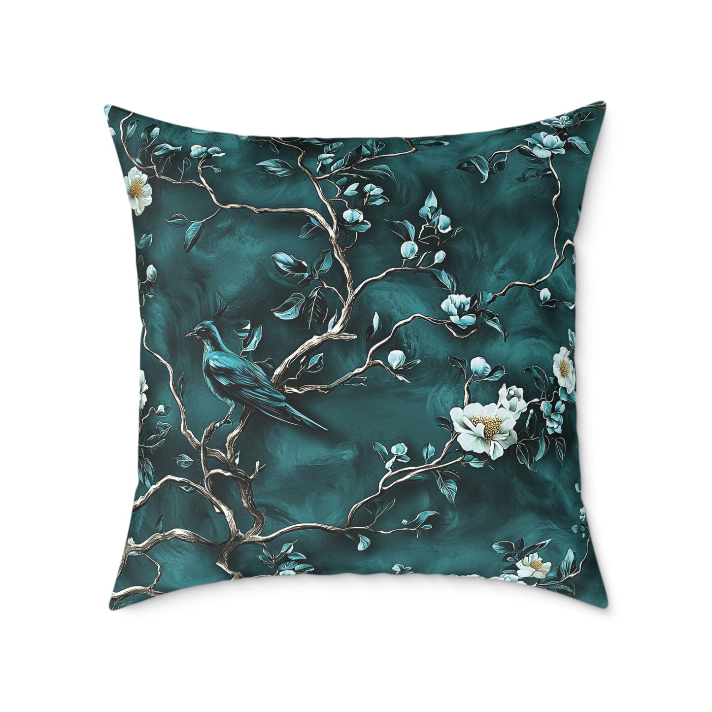 Blue Vine Chinoiseries 2 - Square Poly Canvas Pillow UK