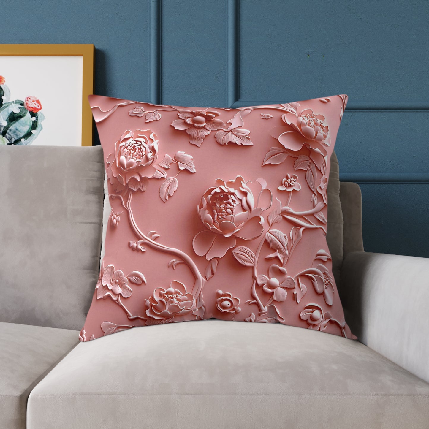 **Pink Vine Chinoiseries - Square Poly Canvas Pillow UK