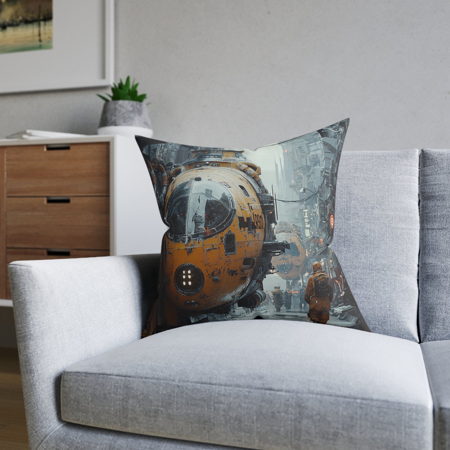Futuristic Cityscape Square Pillow - Cyberpunk Cityscape Design - UK