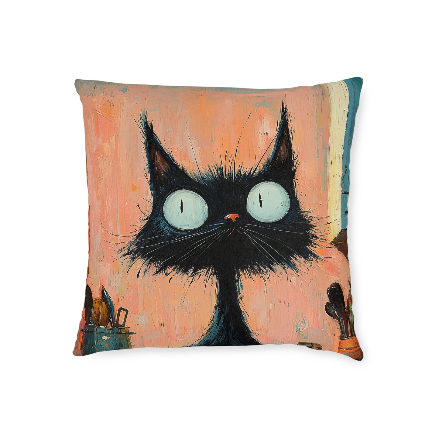 Scruffy Cat 1 -Square Cushion - UK