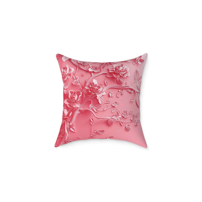 Pink Vine 2 Chinoiseries - Square Poly Canvas Pillow UK
