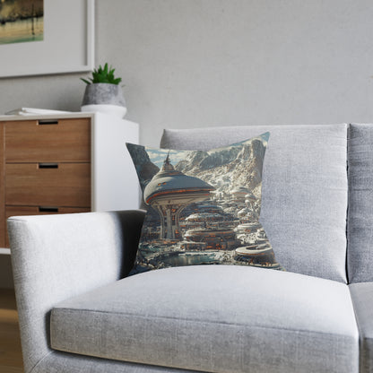 Futuristic Cityscape 2 Square Pillow - Cyberpunk Cityscape Design - UK