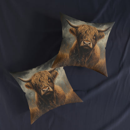 Rustic Highland Cow Square Country Cushion - Cosy Farmhouse Decor UK