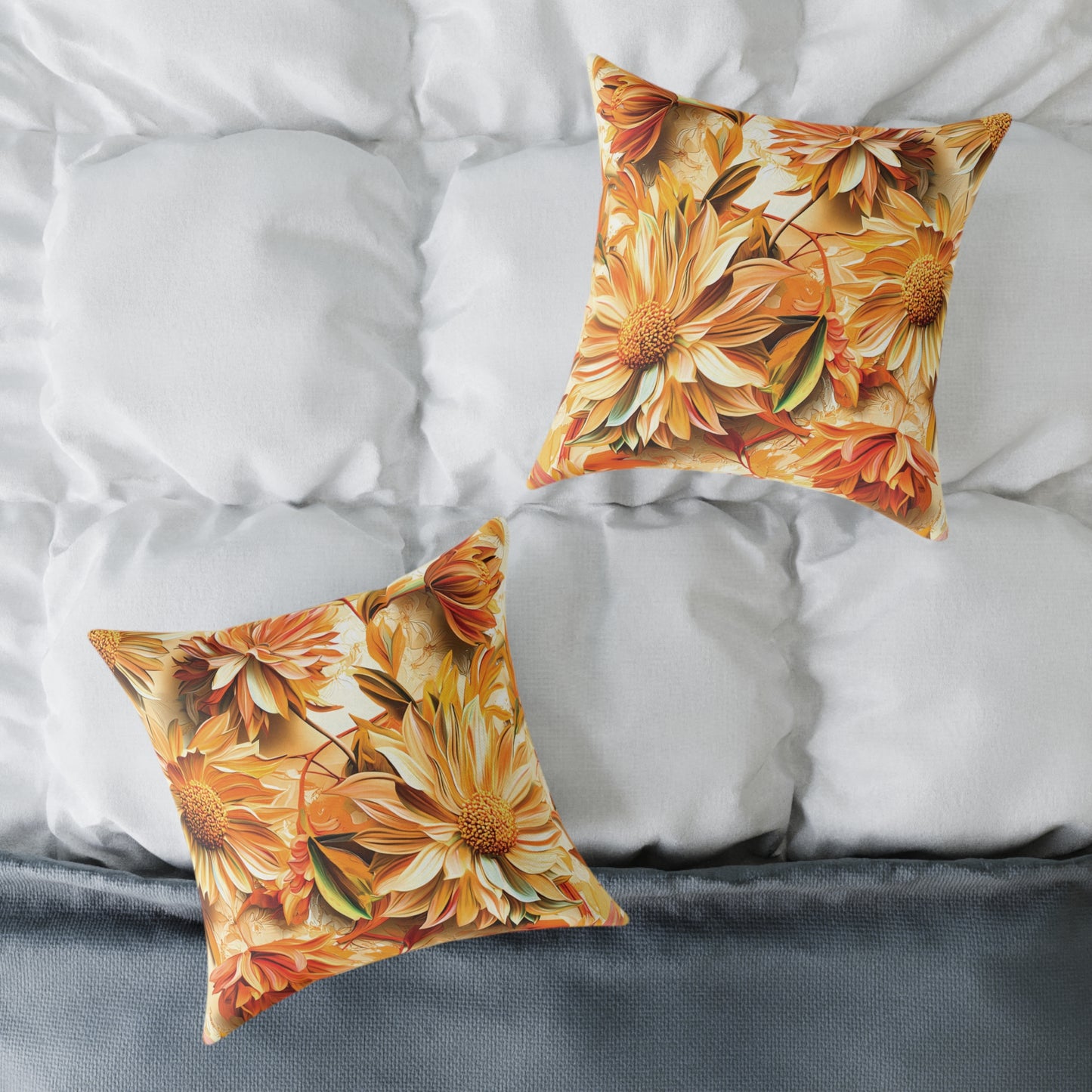 **Flowers Chinoiseries - Square Poly Canvas Pillow UK