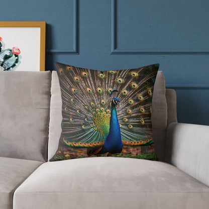 Rainbow Peacock 2 - Square Poly Canvas Pillow - UK