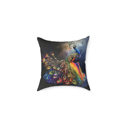 Rainbow Peacock 1 - Square Poly Canvas Pillow - UK