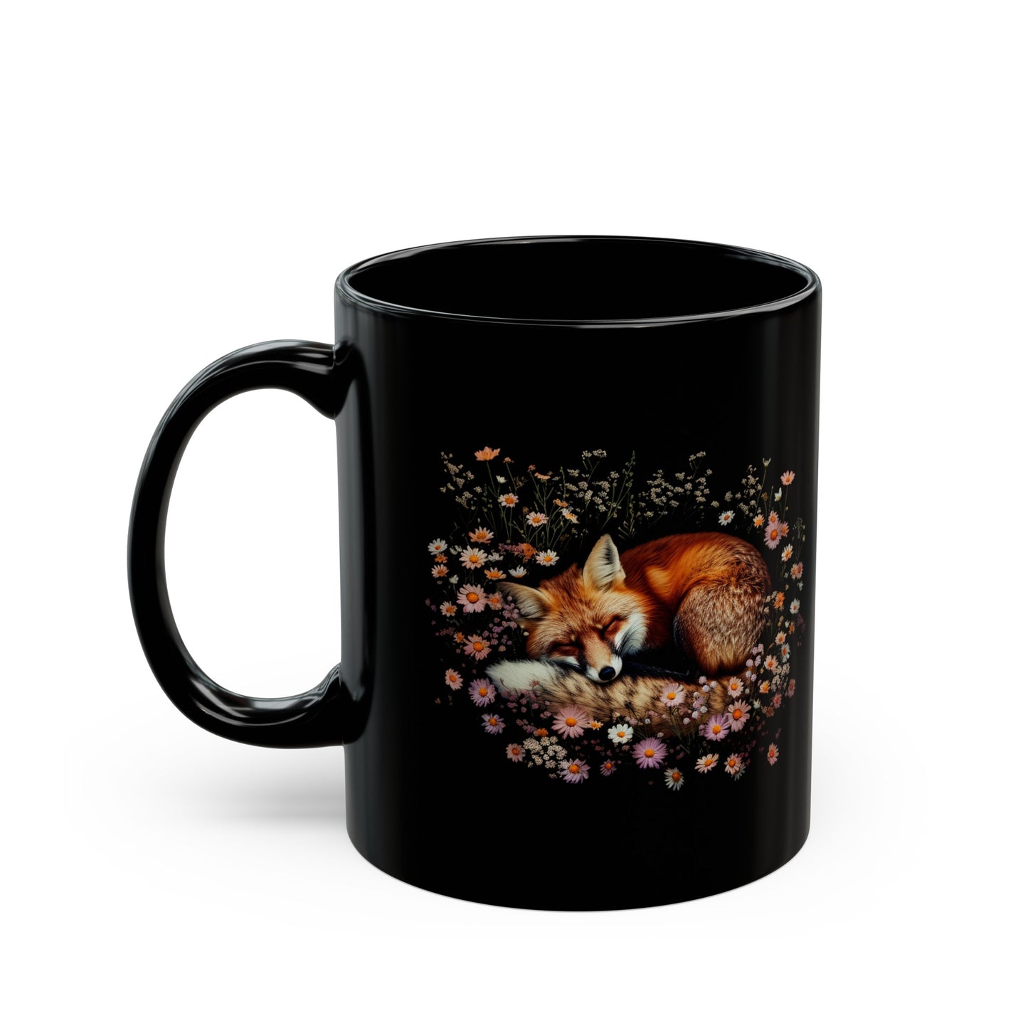Floral Fox #2 - 11oz Black Mug