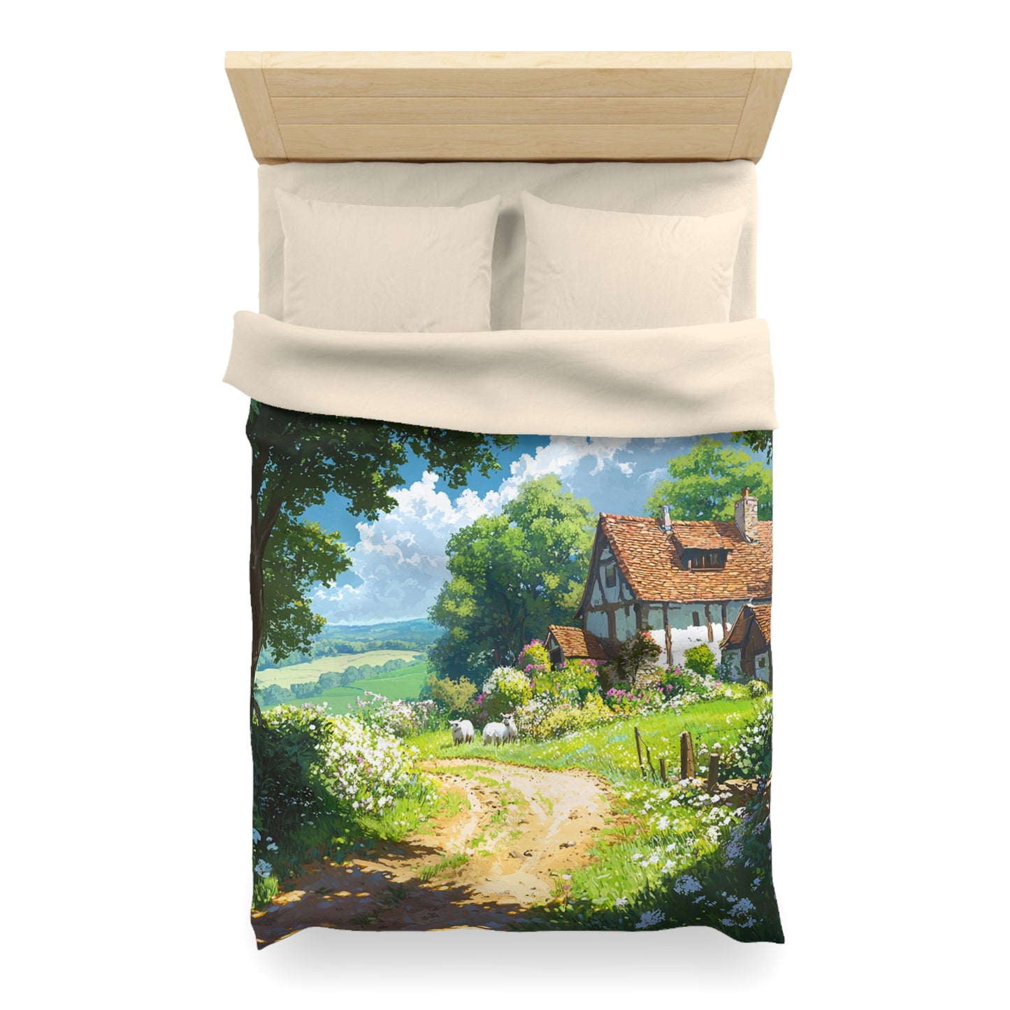 English Cottage In The Countryside - Microfiber Duvet Cover USA and UK