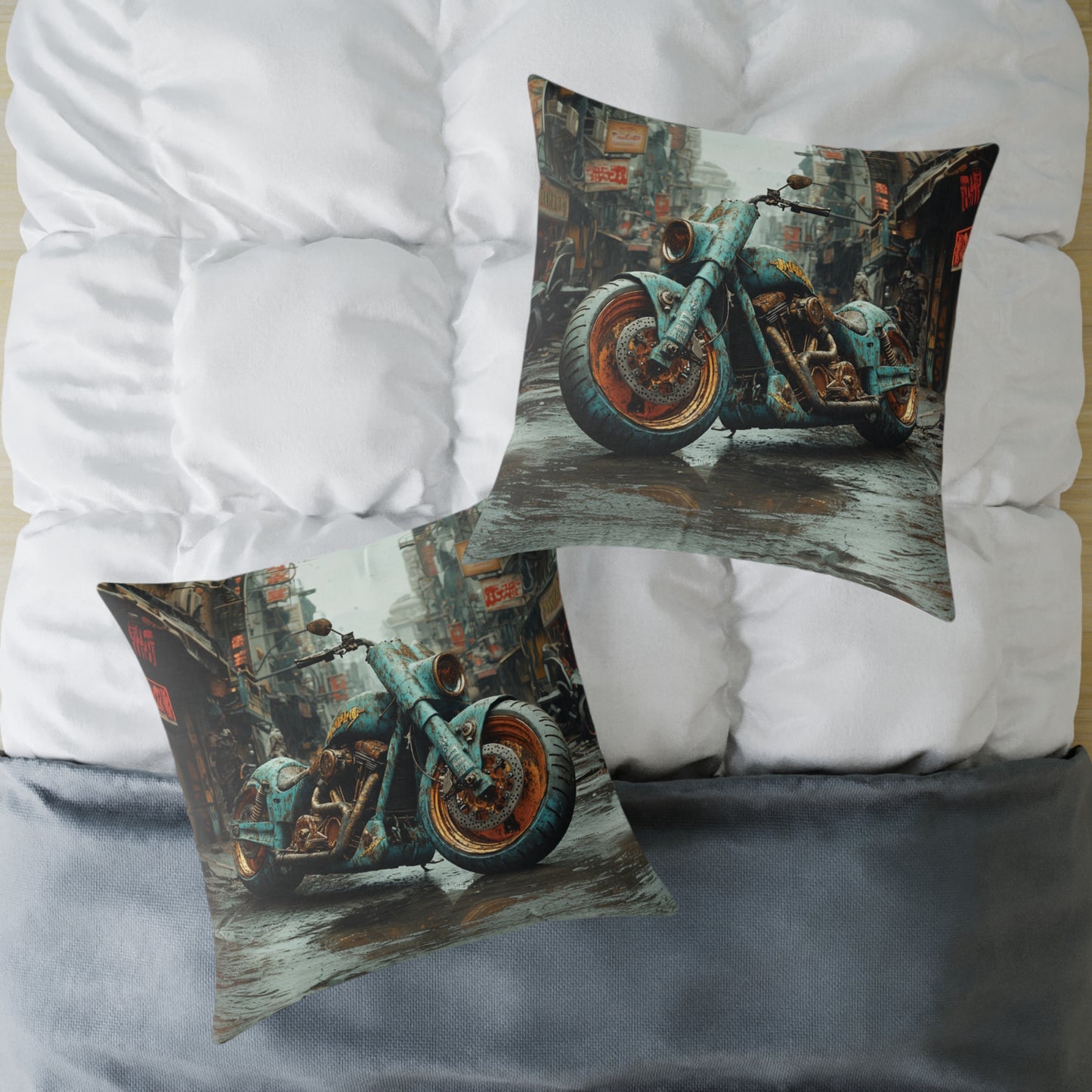 Apocalyptic Motorcycle 2 - Square Poly Canvas Pillow UK