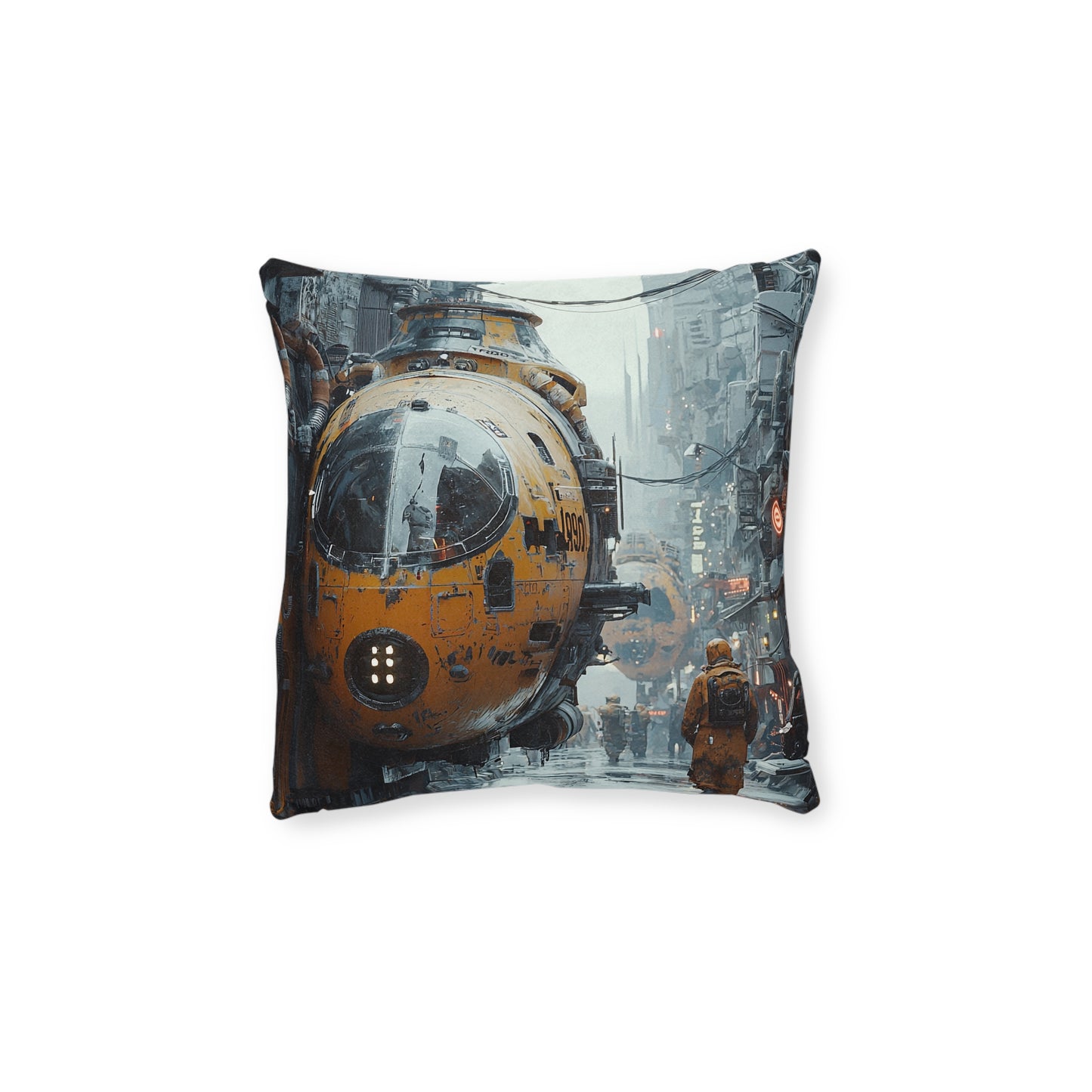 Futuristic Cityscape Square Pillow - Cyberpunk Cityscape Design - UK