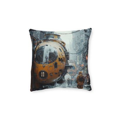 Futuristic Cityscape Square Pillow - Cyberpunk Cityscape Design - UK